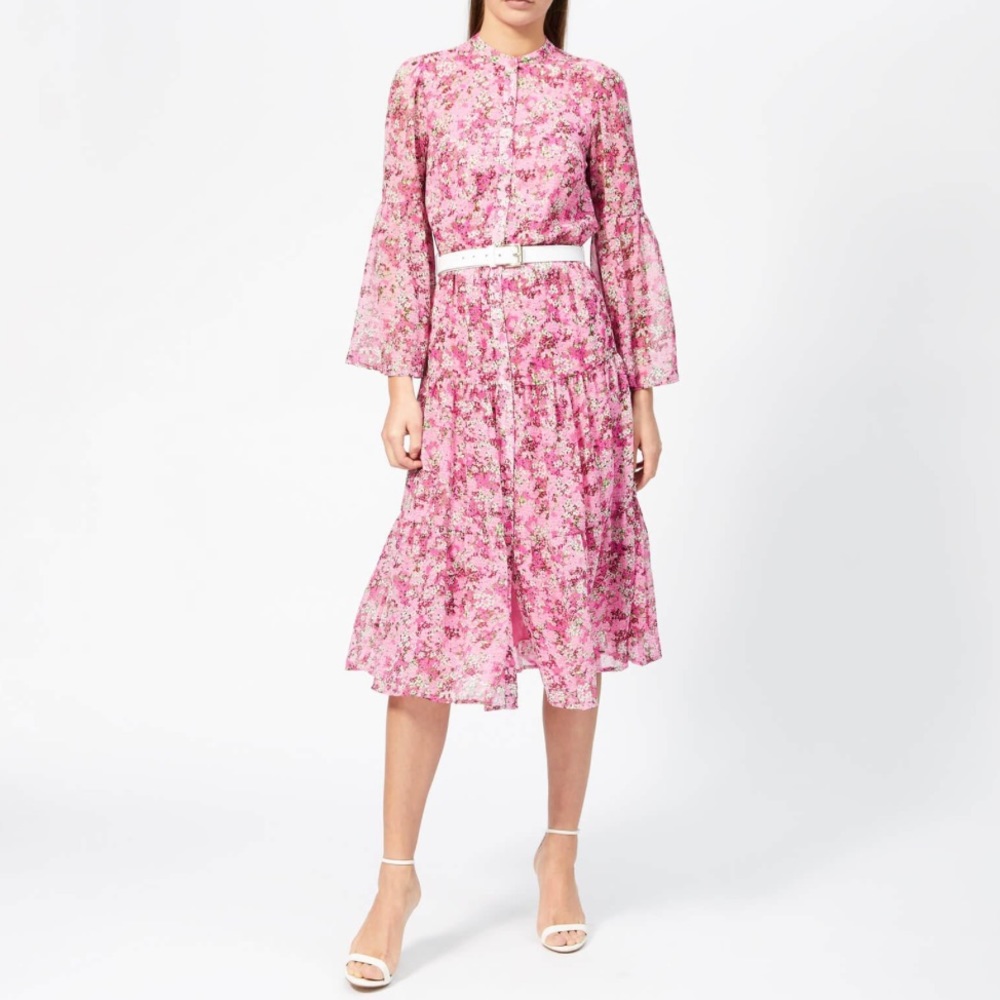 MICHAEL MICHAEL KORS Pink Floral Chiffon Tiered Enchanted Bloom  Dress size 2